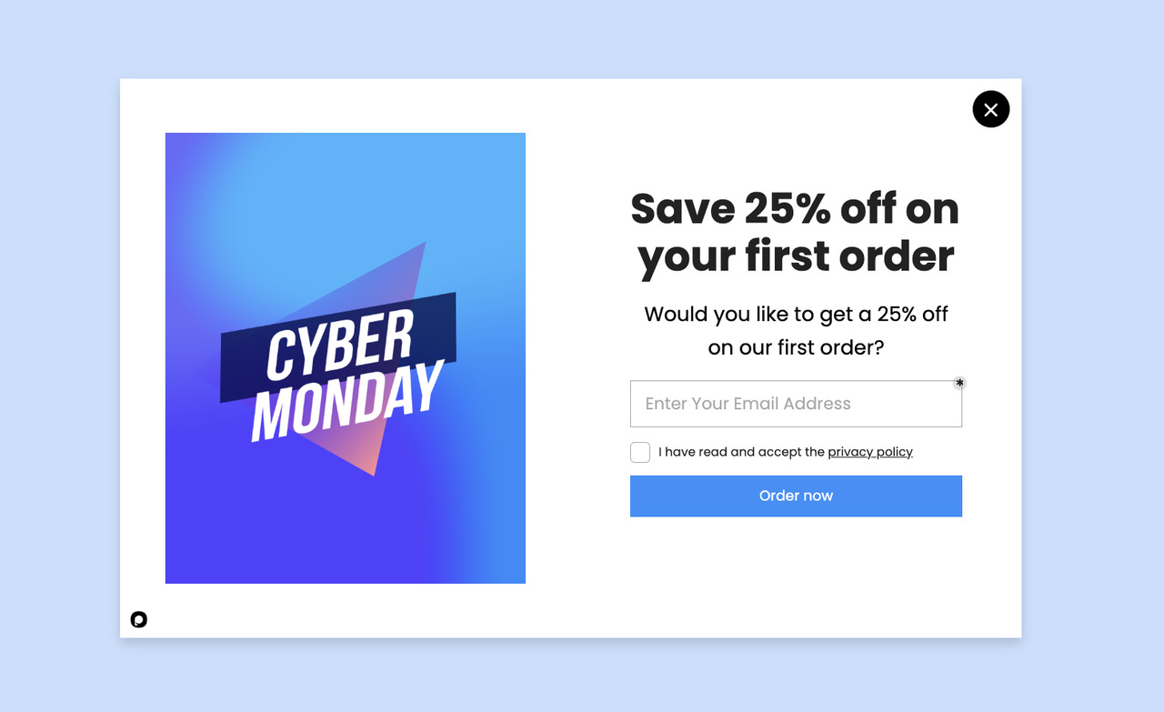 the popup for Cyber Monday for fall marketing idea