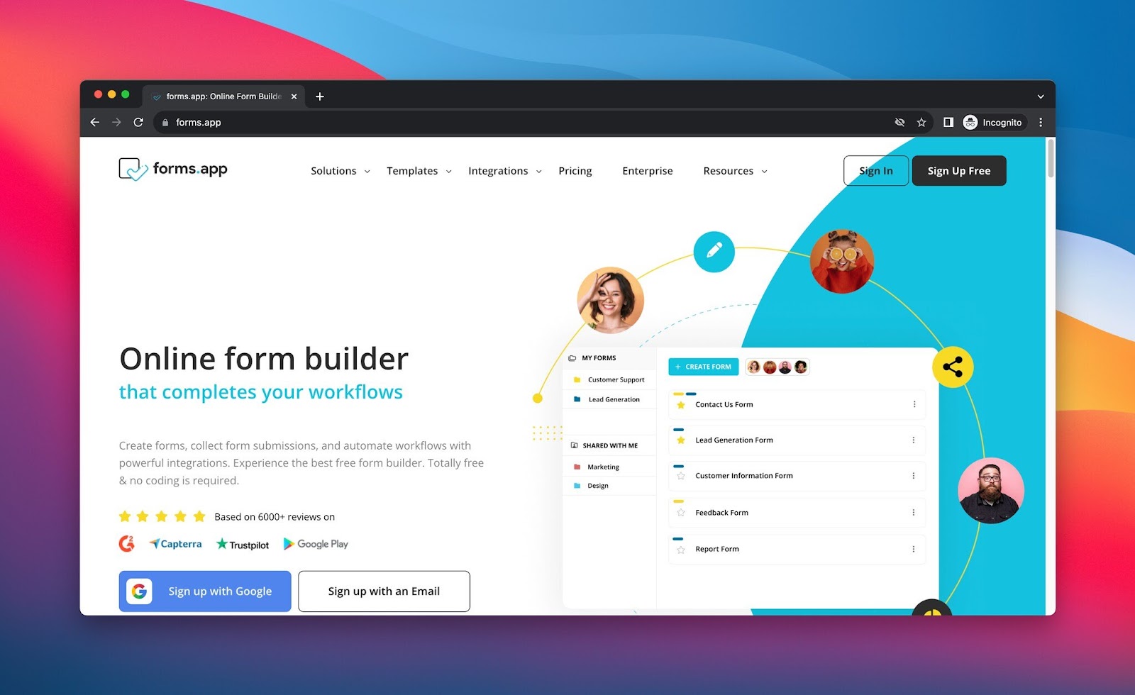 forms.app homepage screenshot. forms.app is one of the best form creation tools.