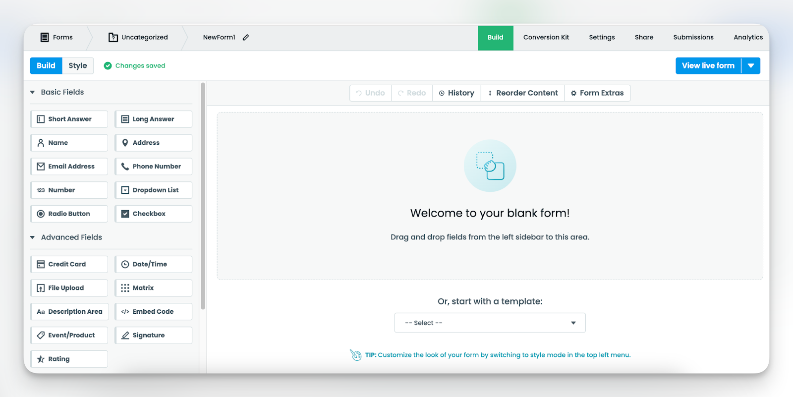 A screenshot from the control panel of Formstack, a form creation tool: