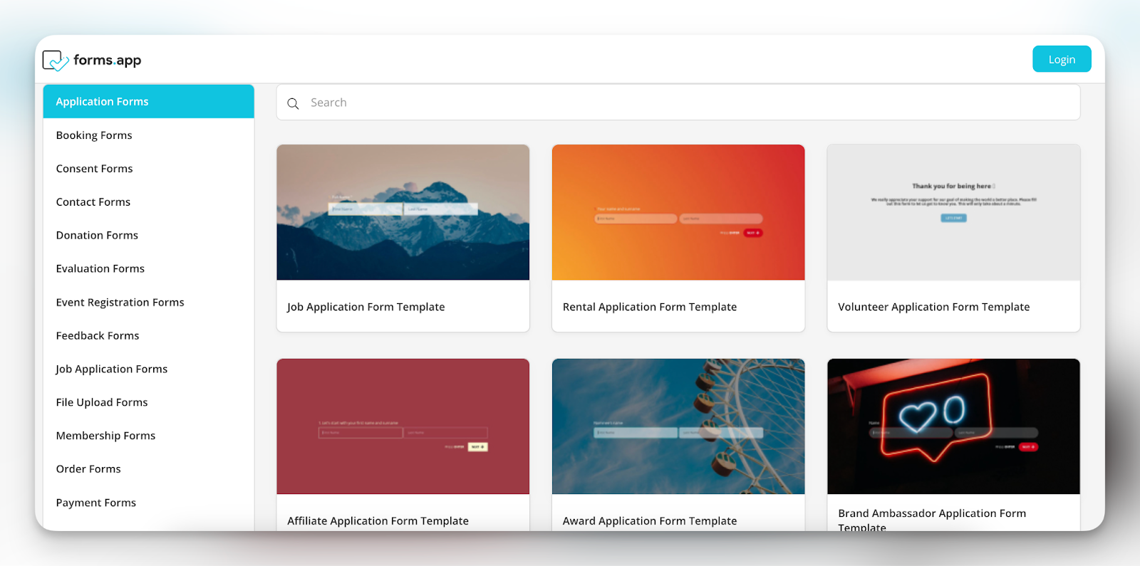 A screenshot from the control panel of forms.app, a form creation tool:
