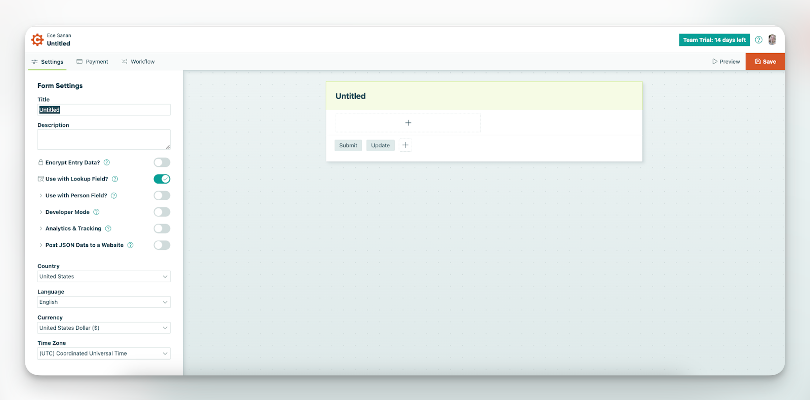 A screenshot from the control panel of Cognito Forms, a form creation tool