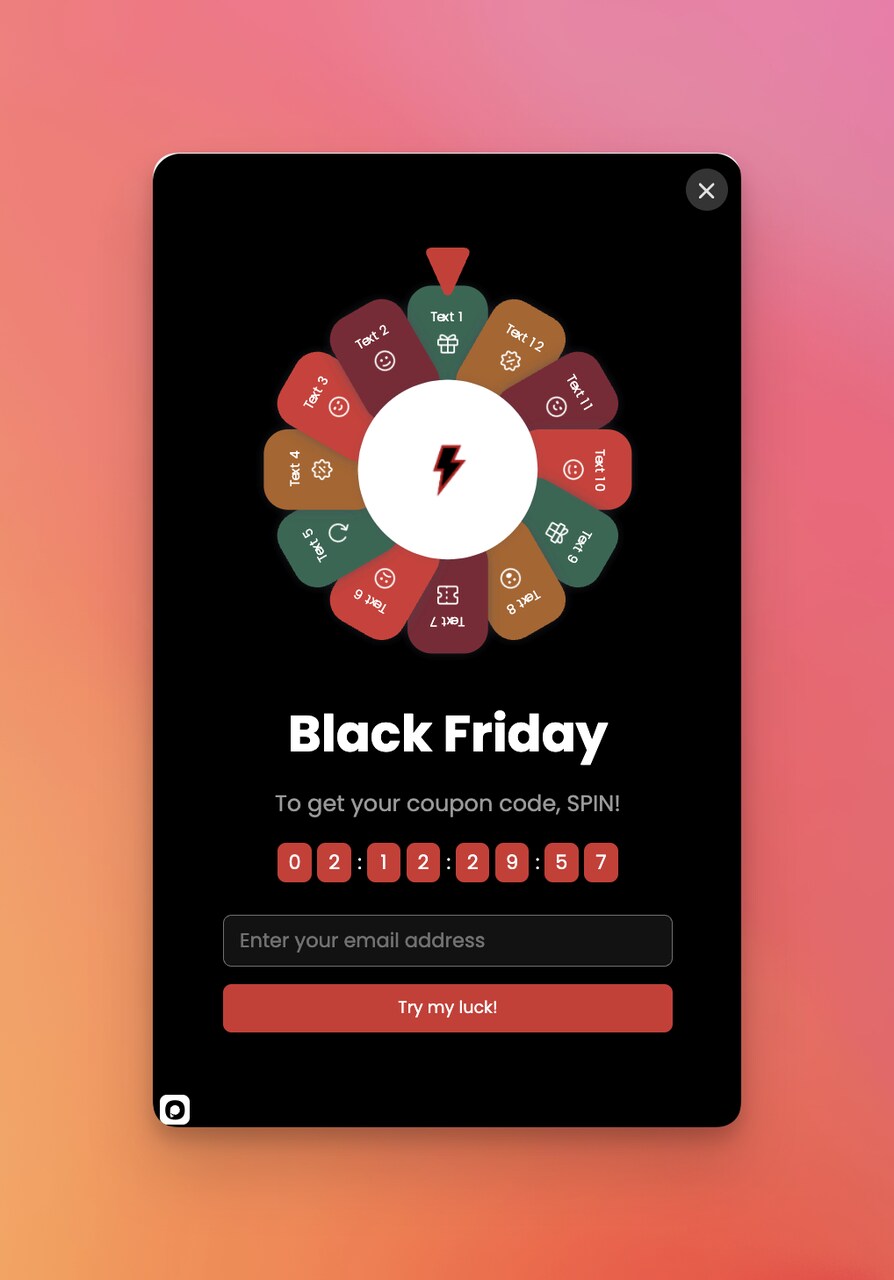 Black Friday popupı geri sayım zamanlayıcı