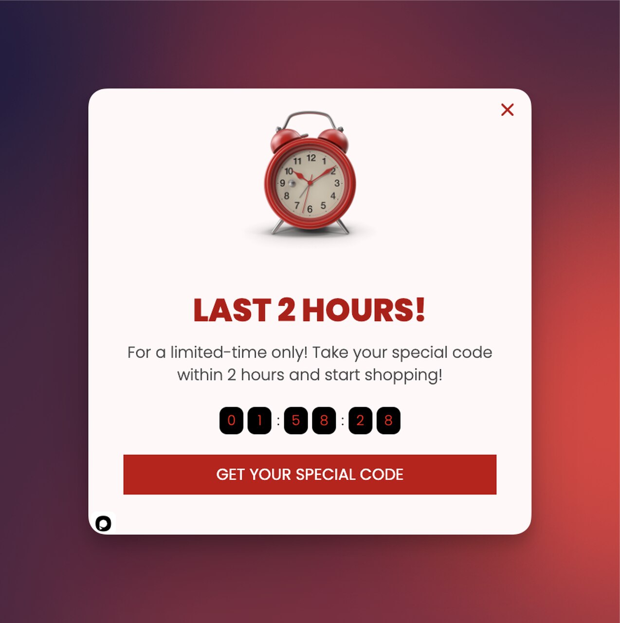 geri sayım zamanlayıcı içeren özel gün popupı