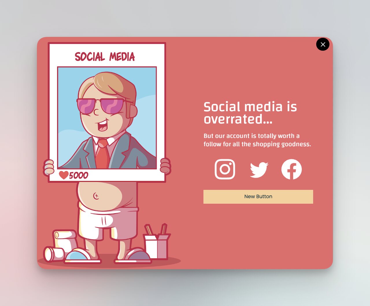 the sample social media popup for lead generation