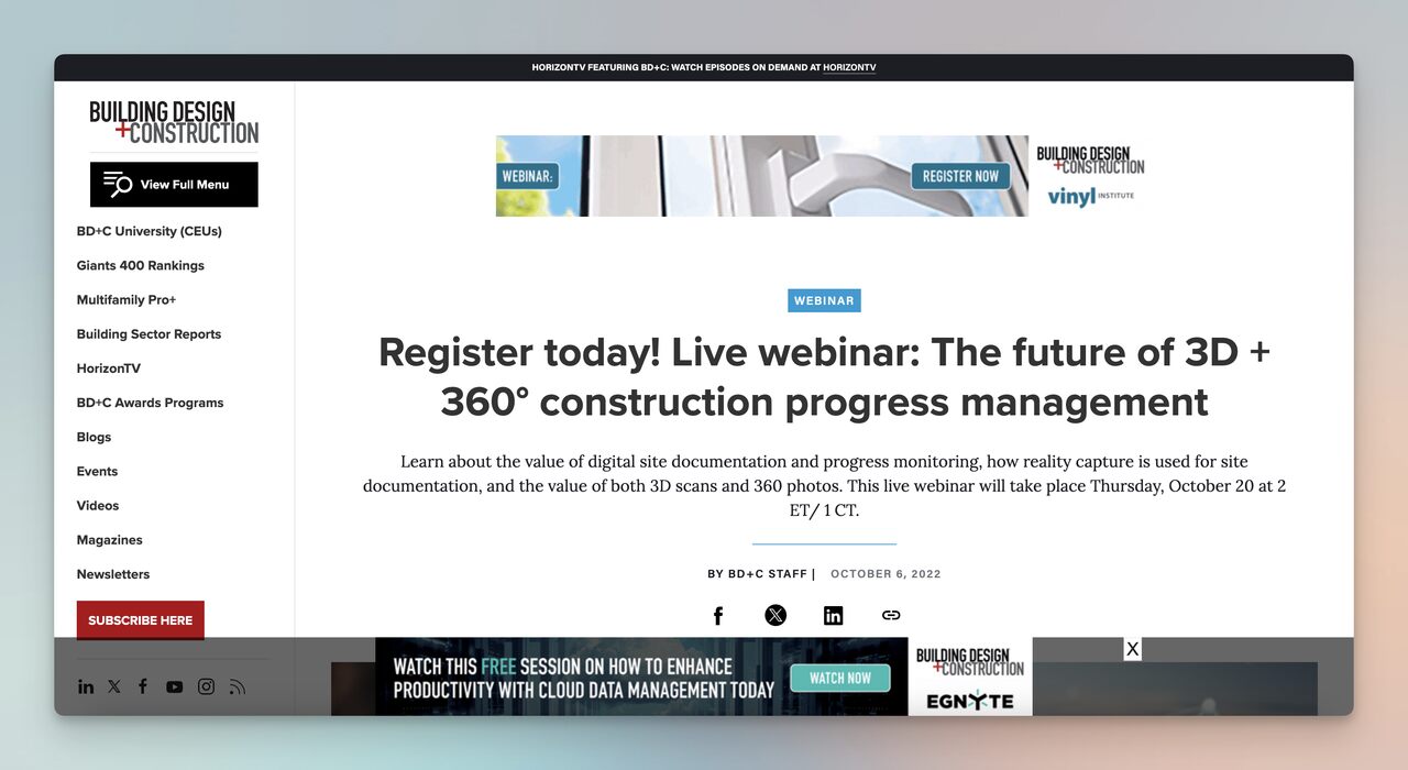 the webinar advertisement on a website specifically on the webinar section