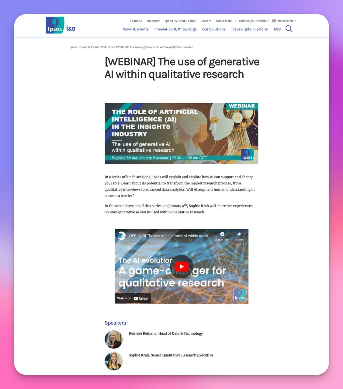 the webinar video from YouTube on a website