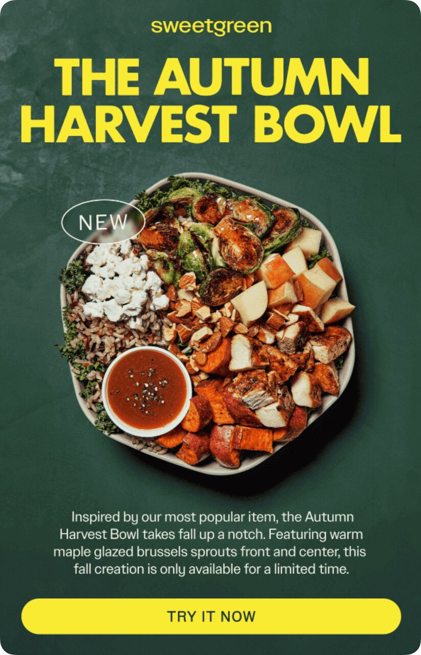 CTA Example from Sweetgreen: TRY IT NOW