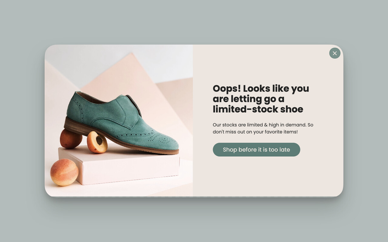 Popupsmart'tan sepeti terk etmeyi önleyen popup örneği