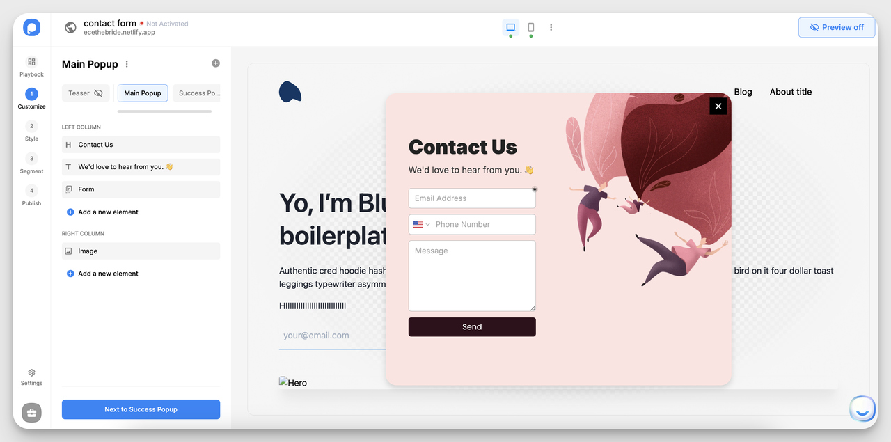 Selected Popupsmart Collect Form Submission template