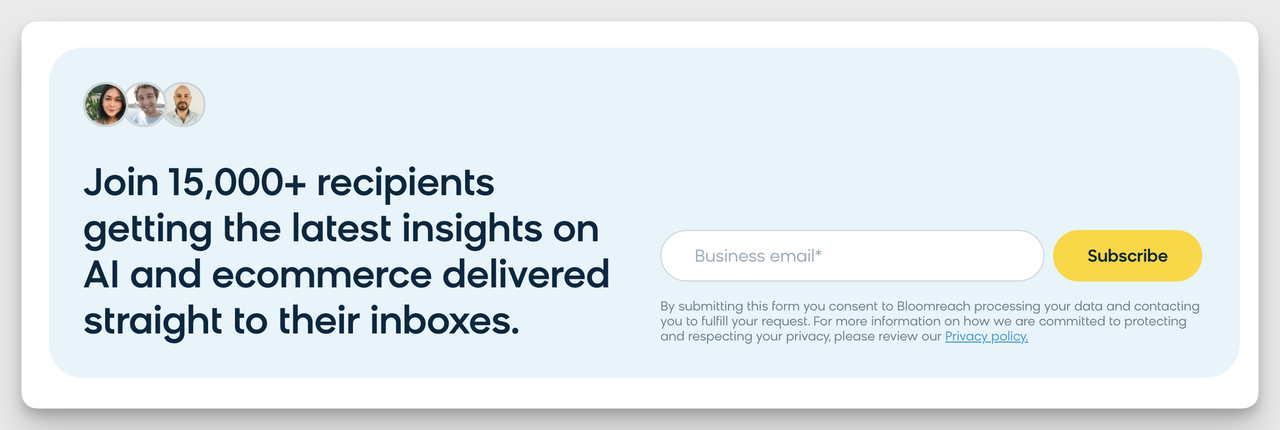 Bloomreach contact form example with social proof testimonials