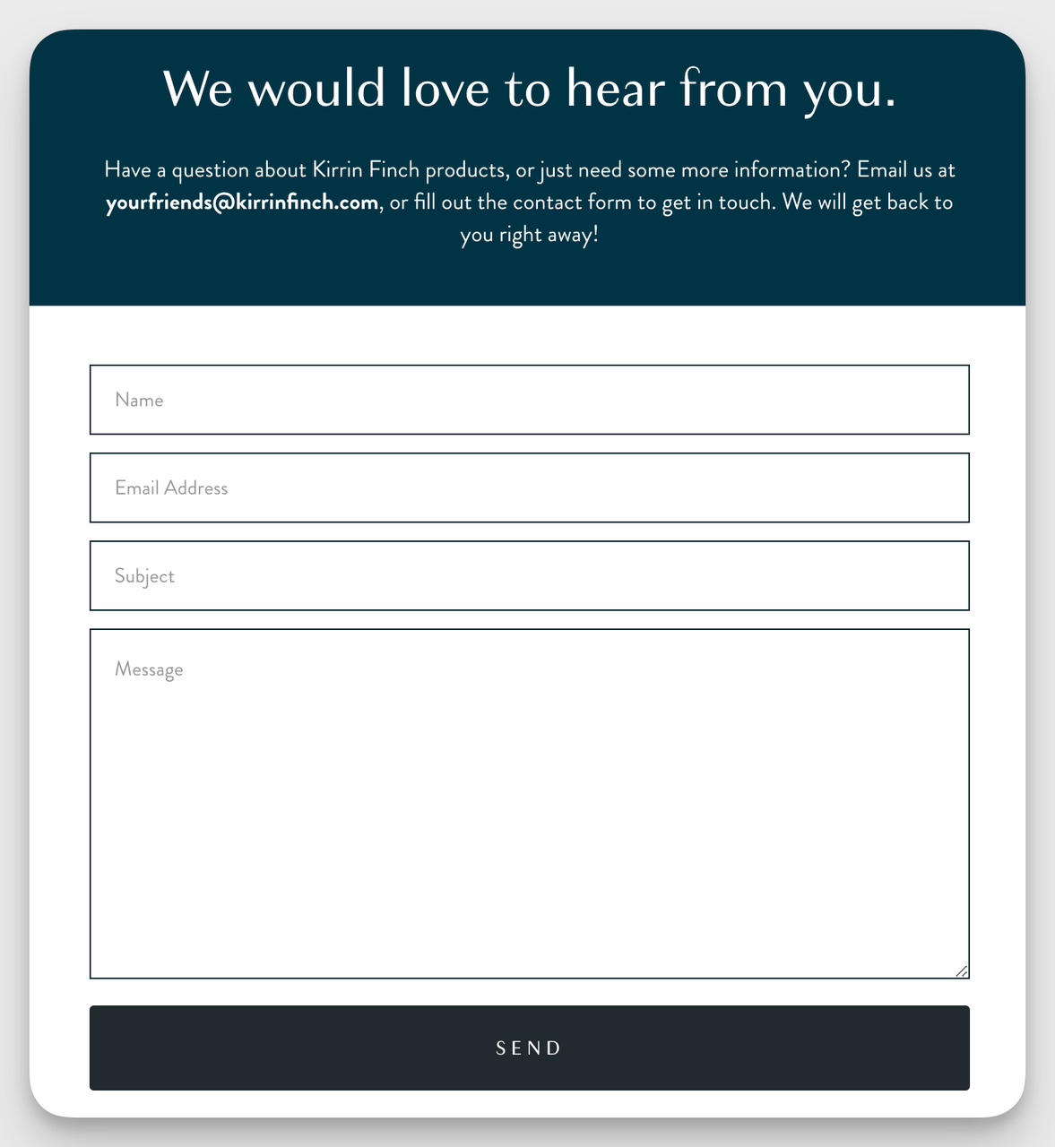 Kirrin Finch apparel contact form example