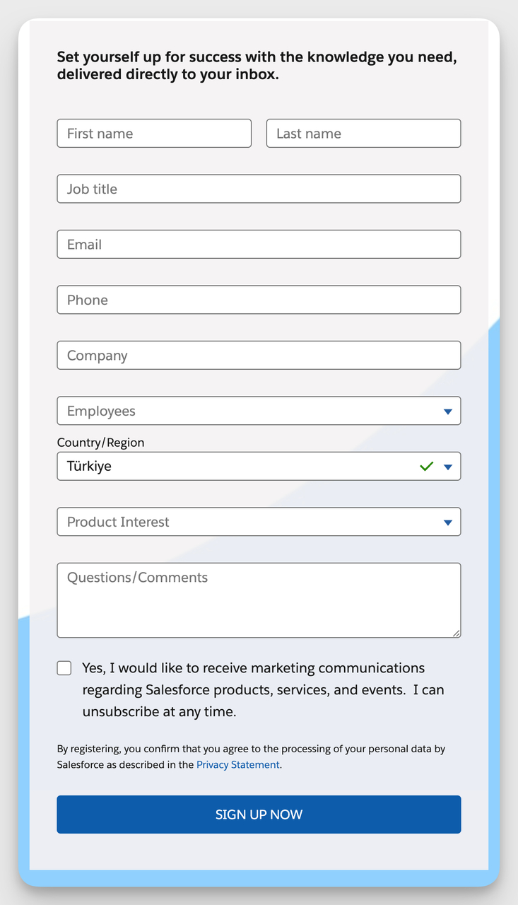 Salesforce newsletter contact form example