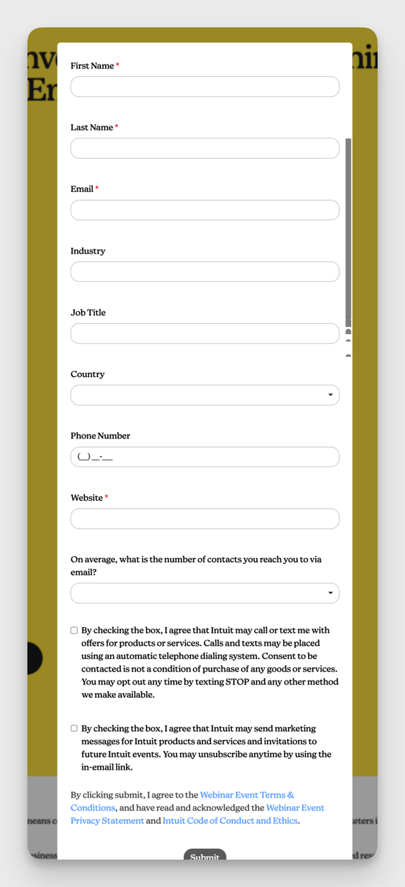 Mailchimp event registration contact form example