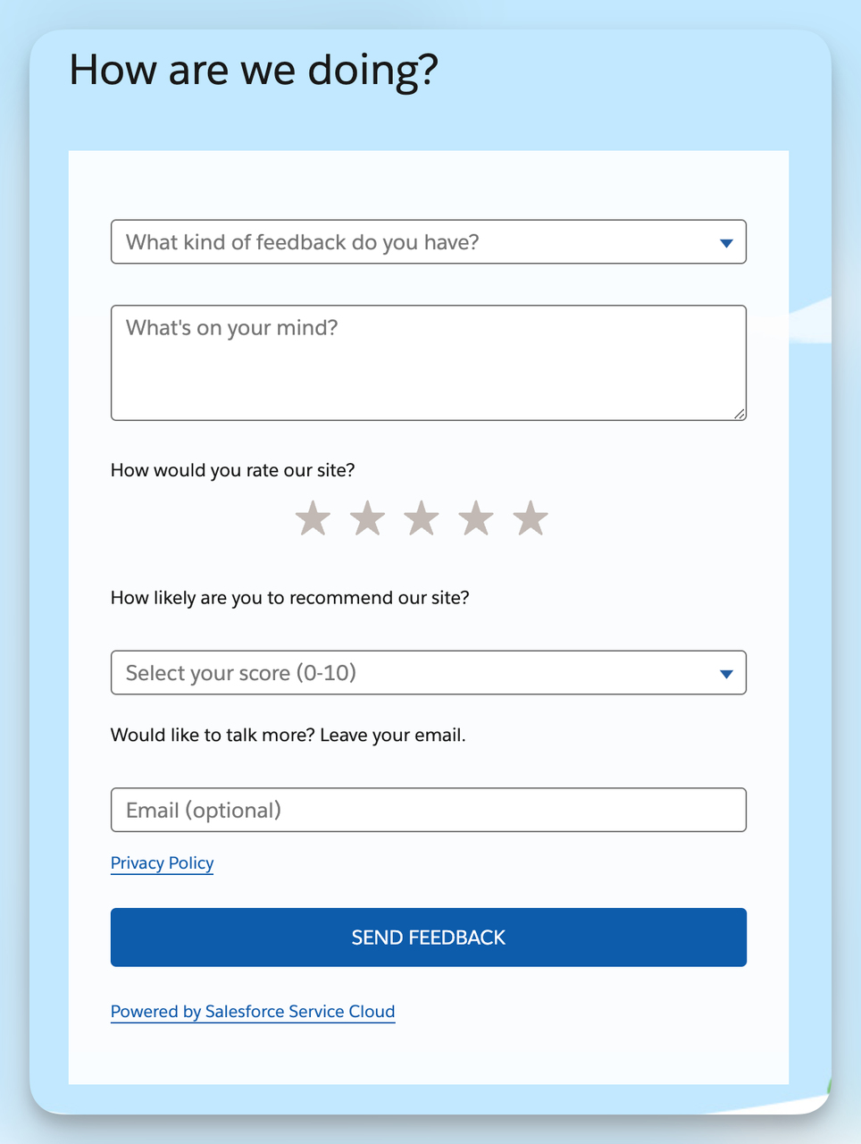 Salesforce feedback contact form example