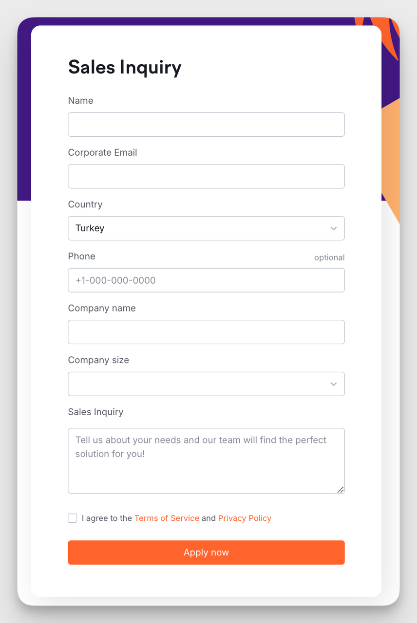 Semrush sales inquiry contact form example