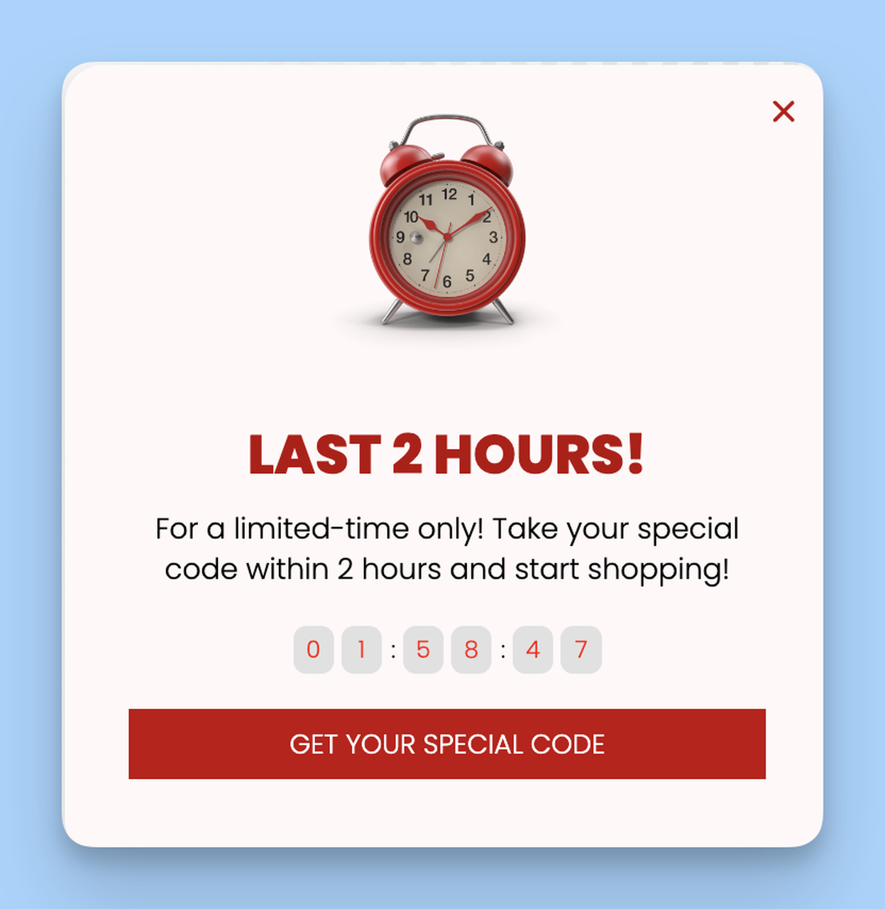 Coundown-timer popup example from Popusmart