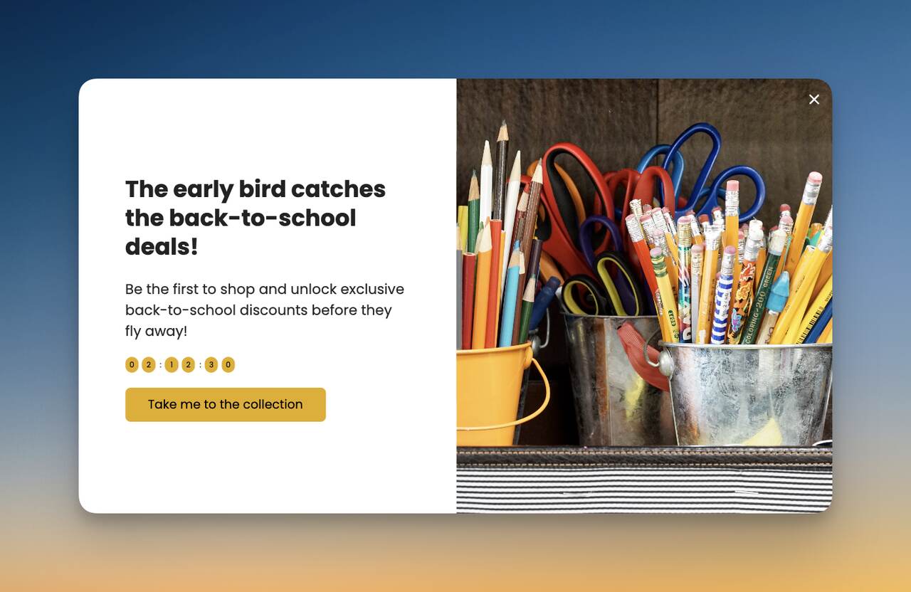 early bird popup with countdown