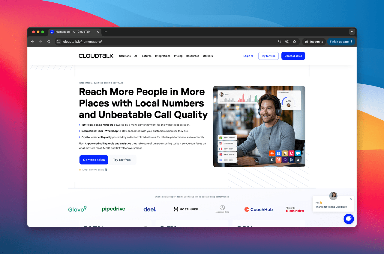 CloudTalk's homepage screenshot