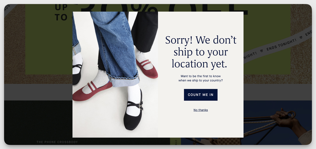 Website Overlay Example 9: Rothy's