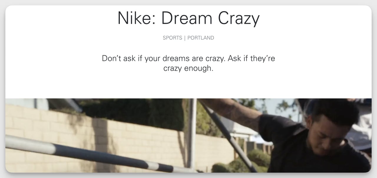 Nike Dream Crazy campaign featuring Colin Kaepernick with inspirational messaging