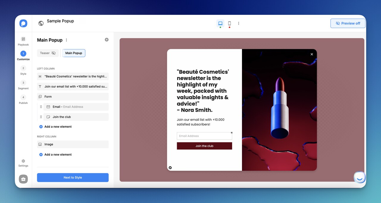 the dashboard of Popupsmart