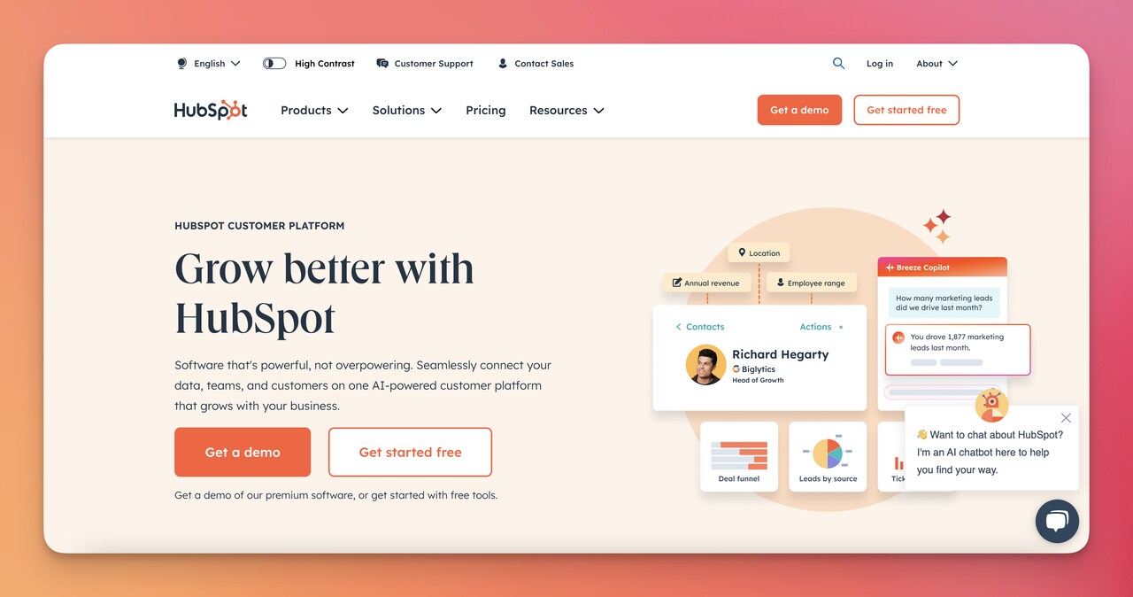 the HubSpot CRM landing page