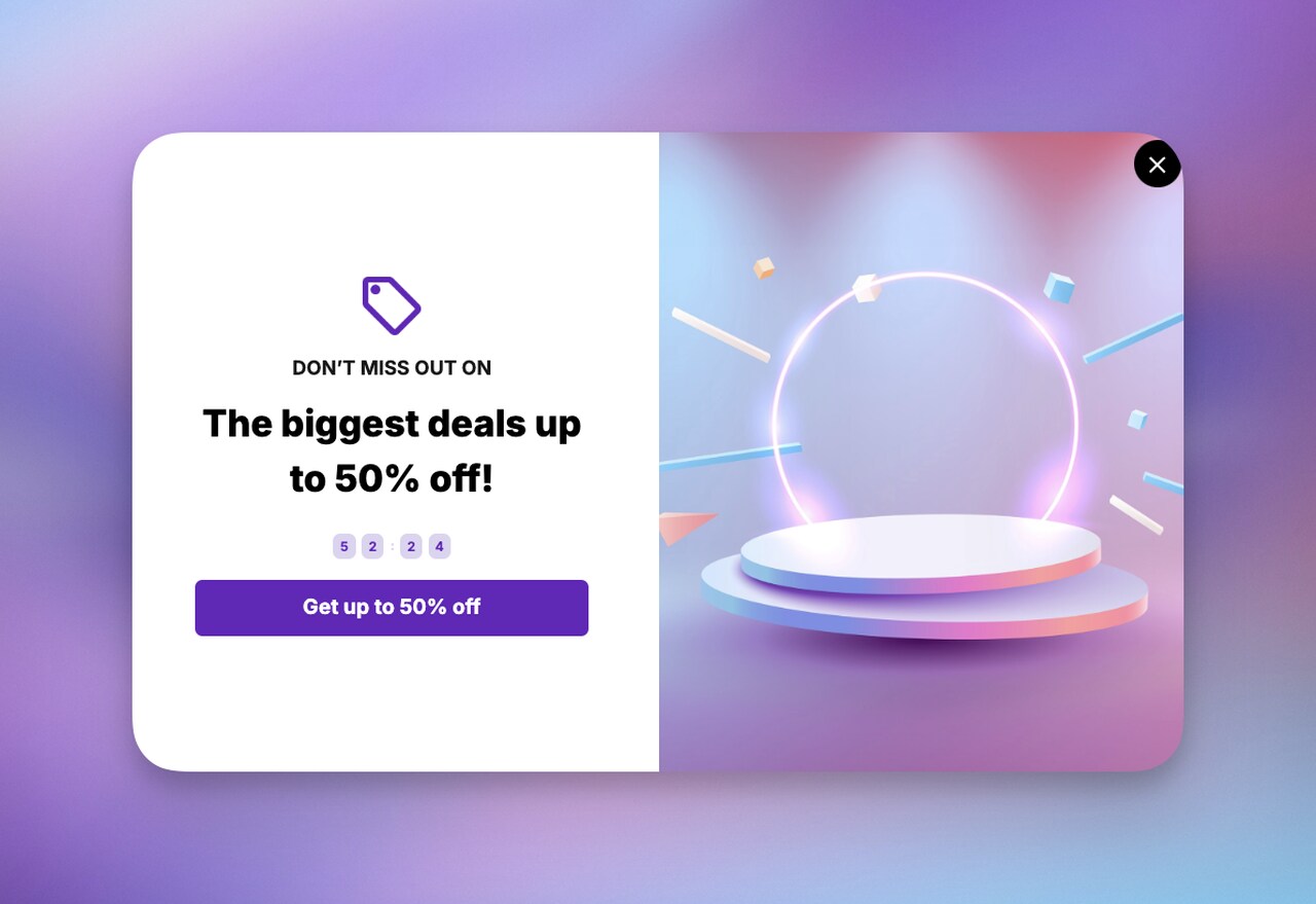the countdown timer popup sample for exclusive discounts