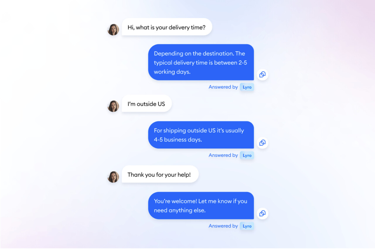 the sample chat by Tidio's Lyro AI