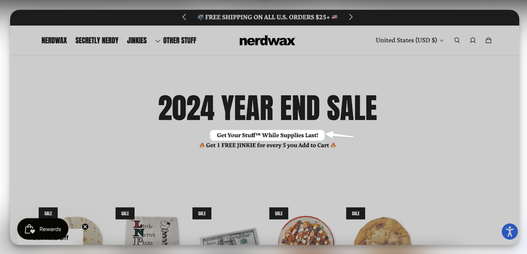 Nerdwax year-end sale using playful Get Your Stuff while supplies last copy