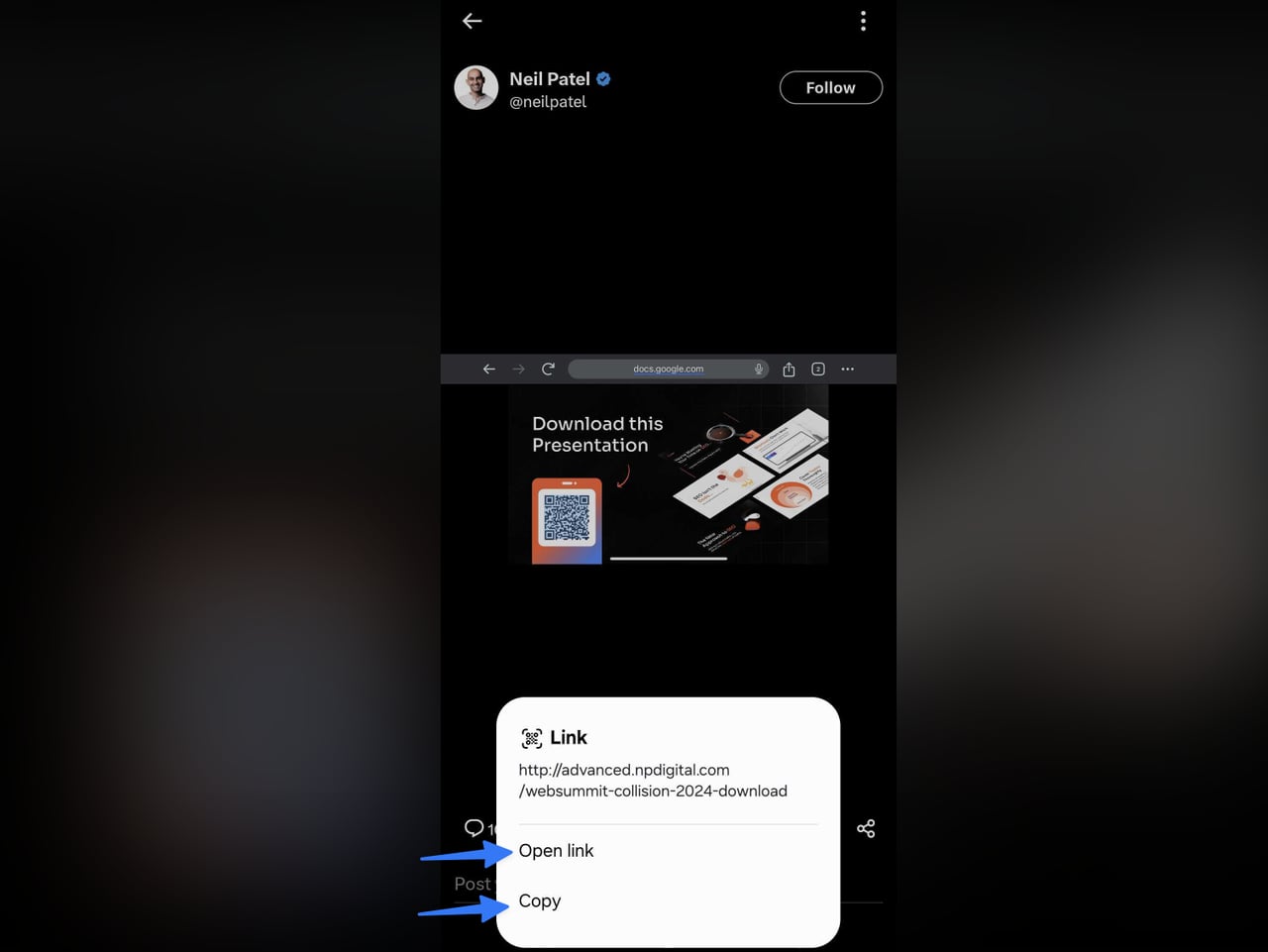 Tap (or Press and Hold) on the QR Code Area