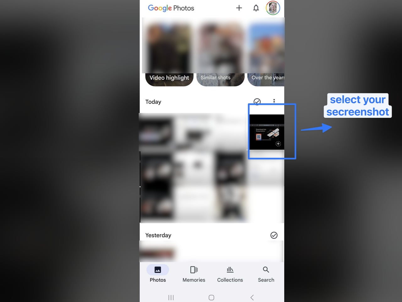 Open Google Photos and find your screenshot.