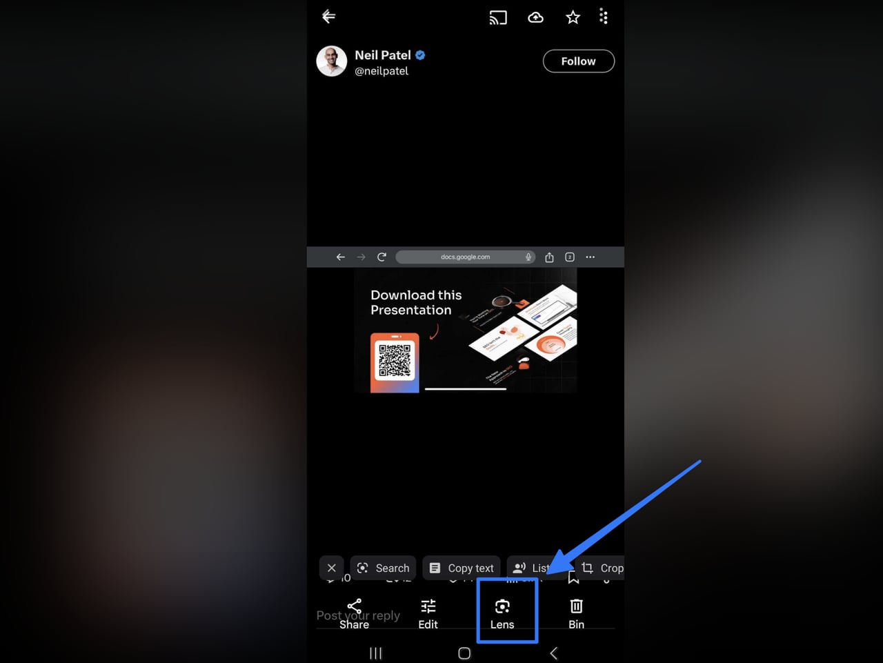 Tap the Lens Icon (usually at the bottom)