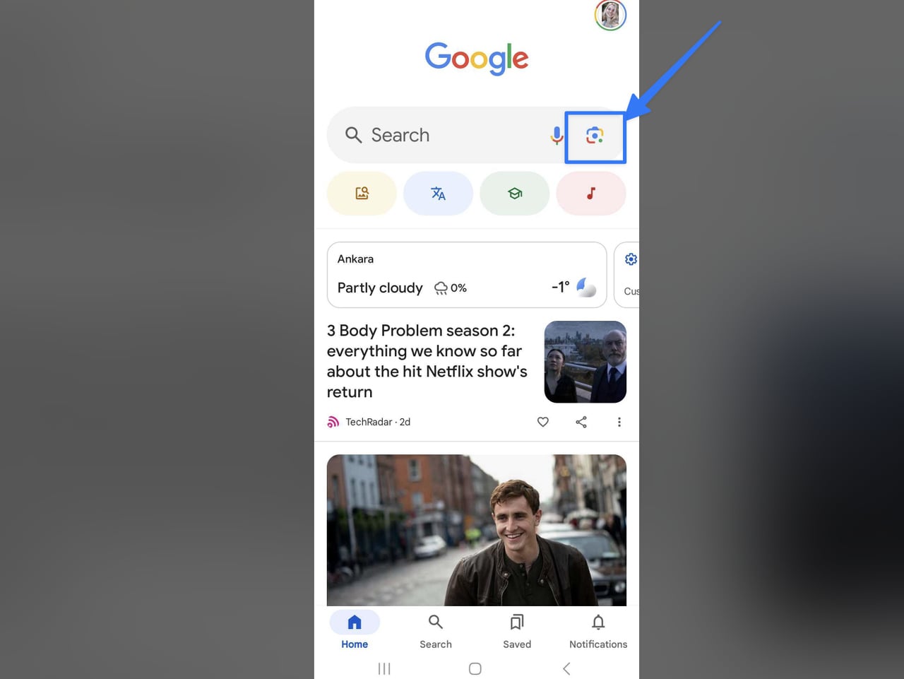 Tap the Camera (Lens) Icon