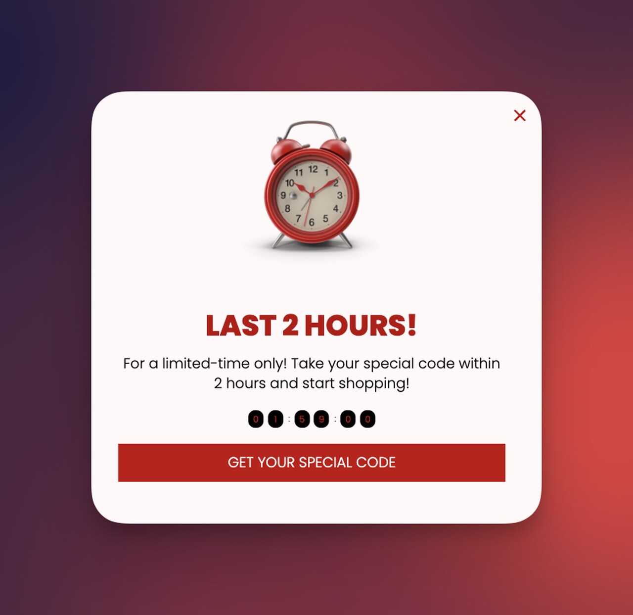 sense of urgency popup on the red background