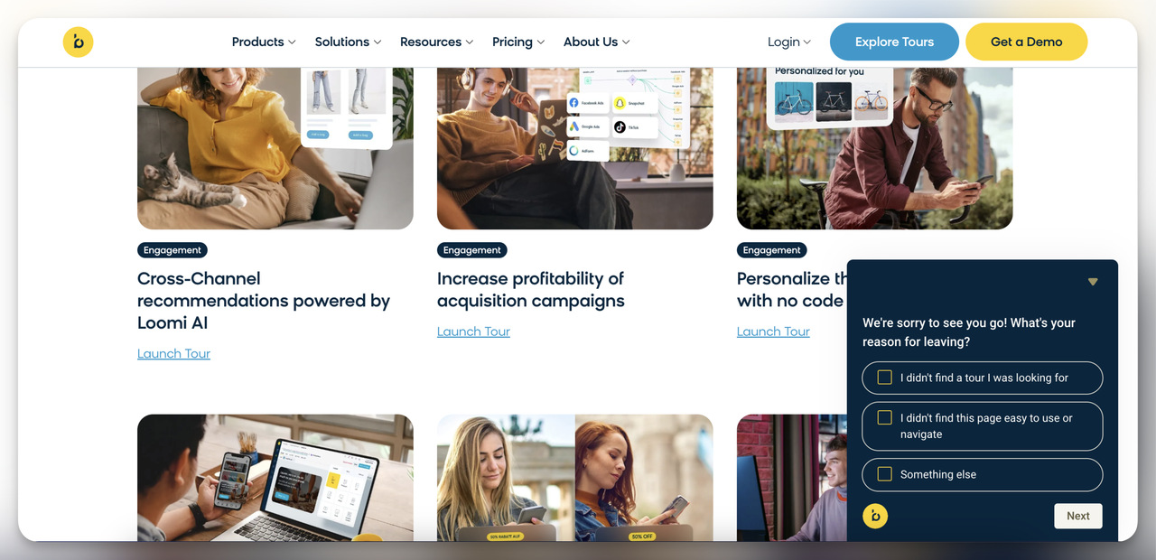 Bloomreach B2B exit-intent popup example