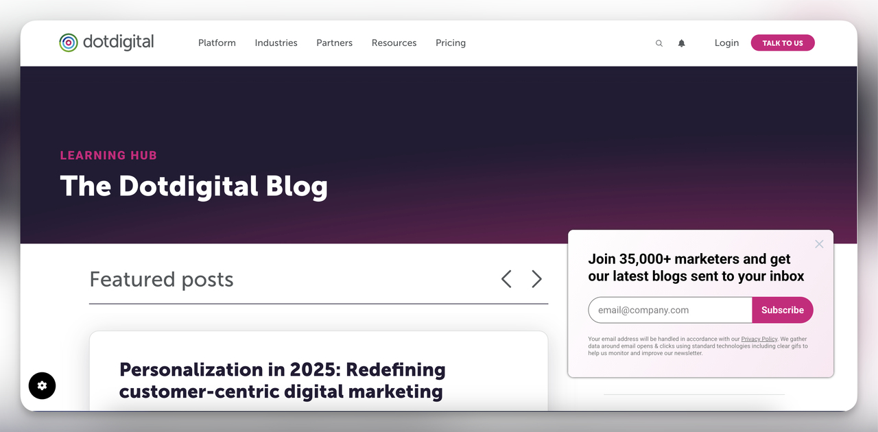 Dotdigital newsletter popup example