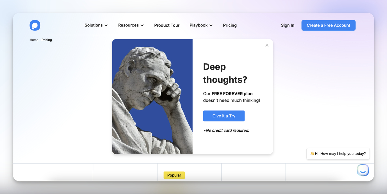 Popupsmart B2B exit-intent popup example