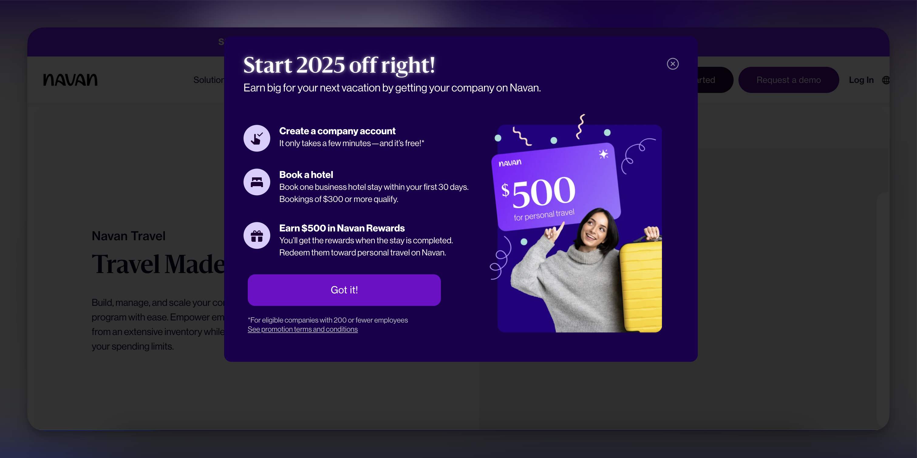 Navan rewards program popup