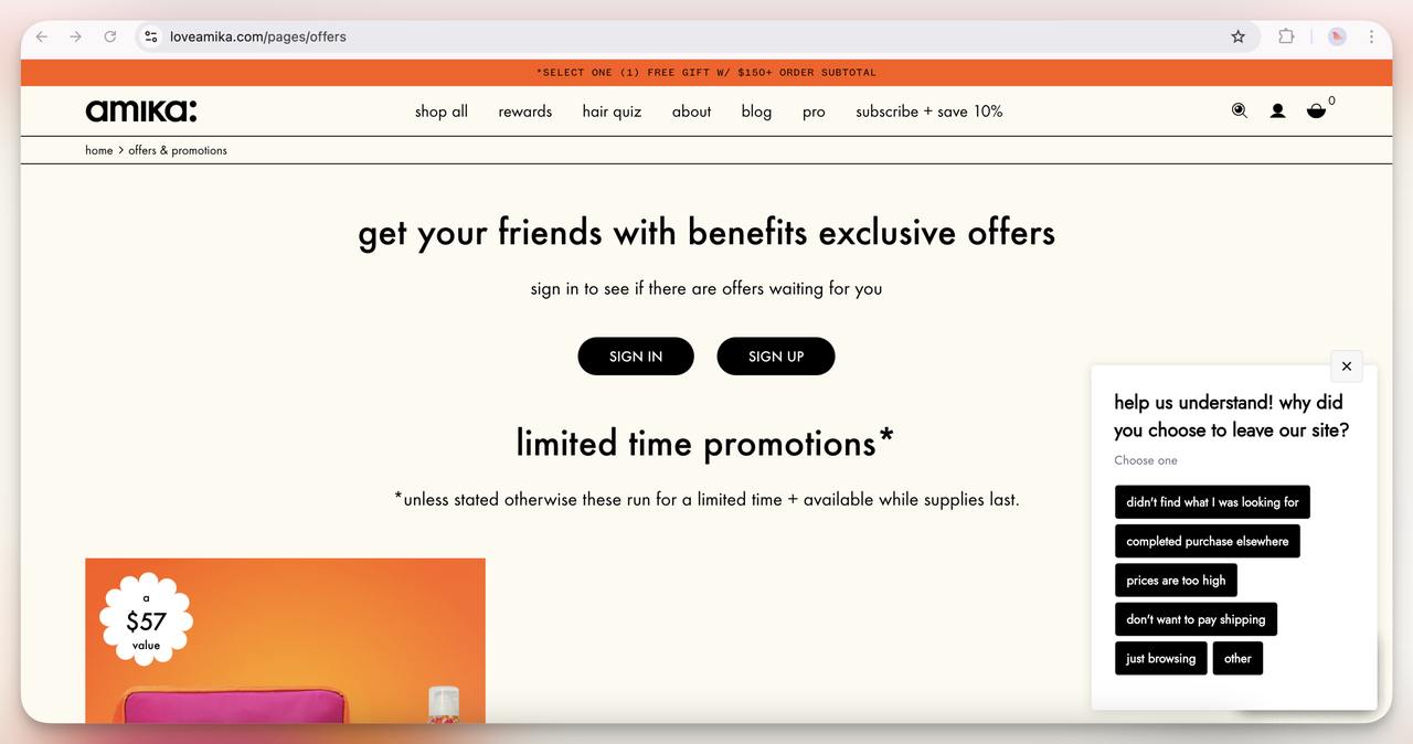 1. Amika Popup (Overlay Exit Intent)