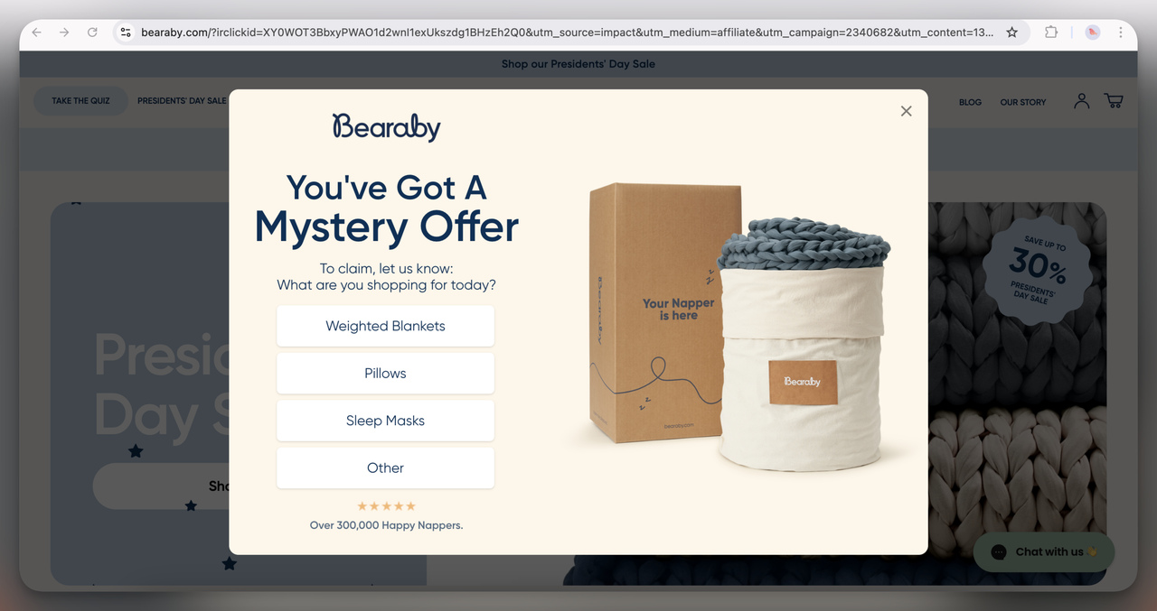 4. Bearaby Mystery Offer Popup (Overlay)