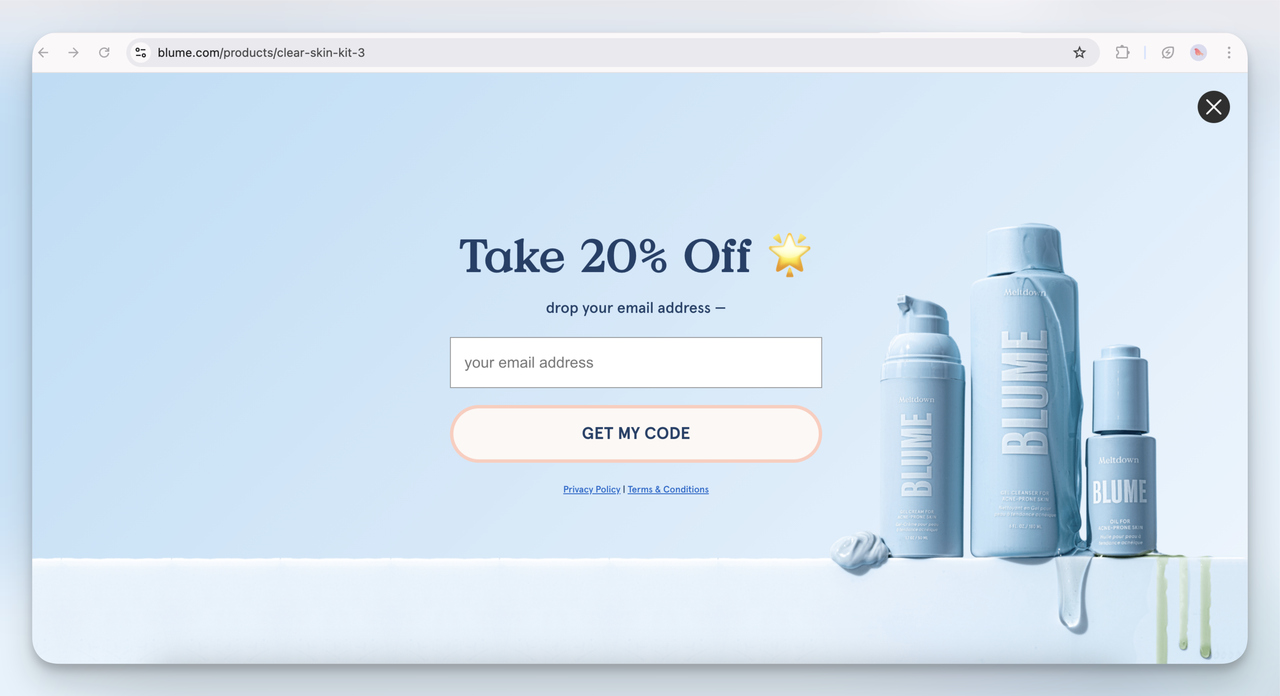 5. Blume Email Capture Popup (Full-Screen)