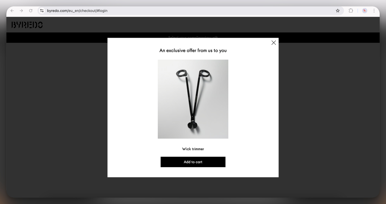 7. Byredo Exit-Intent Popup (Overlay)