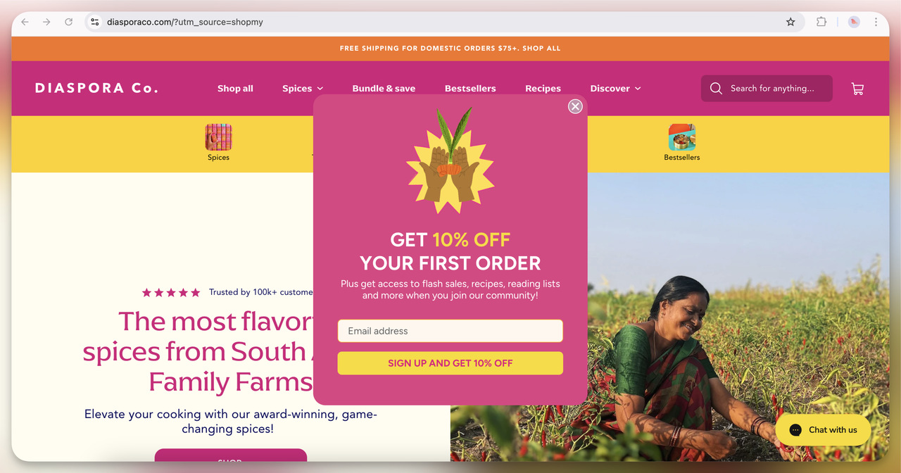 11. Diaspora Co. Welcome Offer Popup (Overlay)