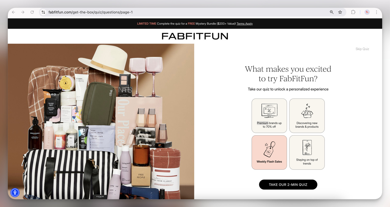 14. FabFitFun Quiz Popup (Interactive Full-Screen)