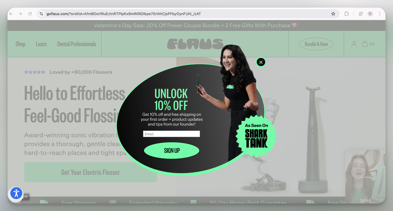 15. Flaus Email Signup Popup (Overlay)