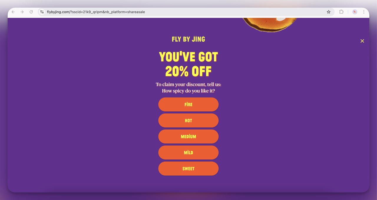 16. Fly By Jing Interactive Discount Popup (Full-Screen)