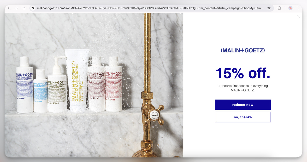 23. Malin + Goetz Discount Popup (Overlay)