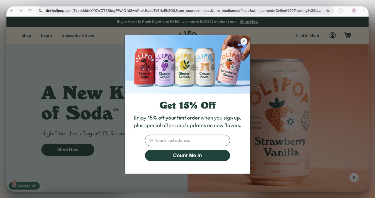 25. Olipop Discount Popup (Overlay)