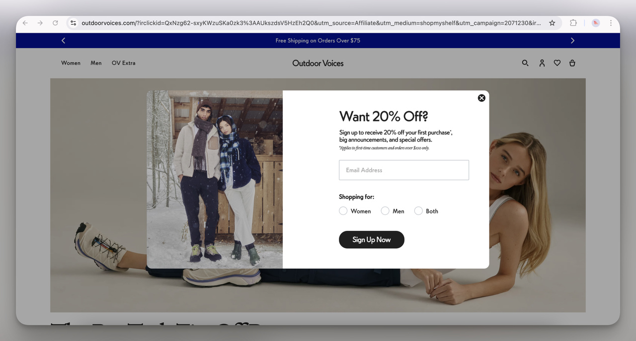 26. Outdoor Voices Signup Popup (Overlay)