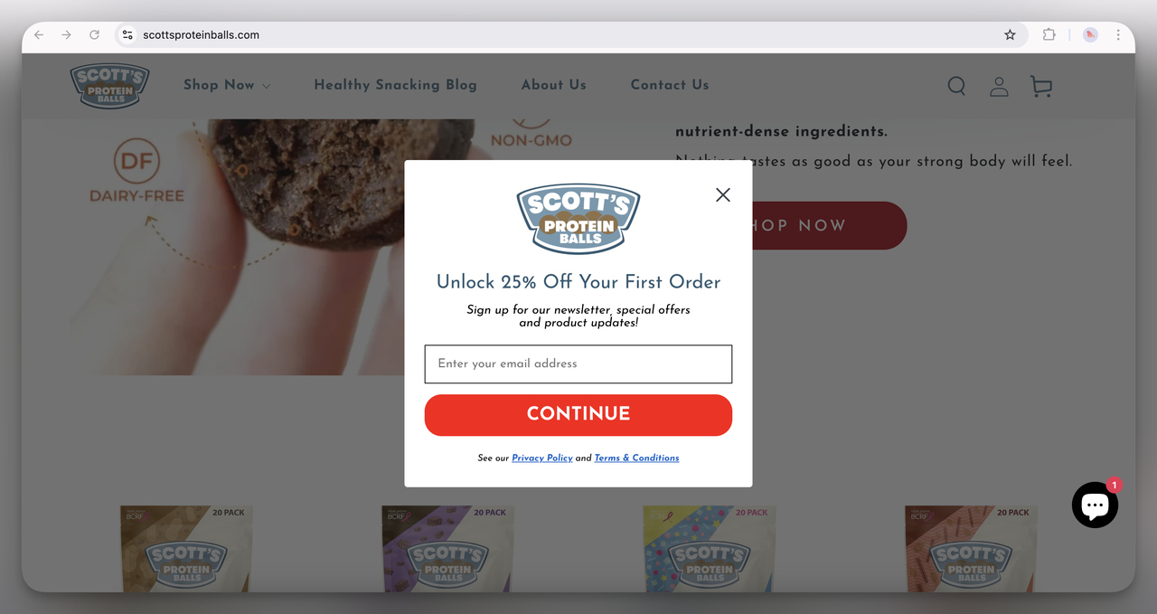 30. Scott’s Protein Balls Discount Popup (Overlay)